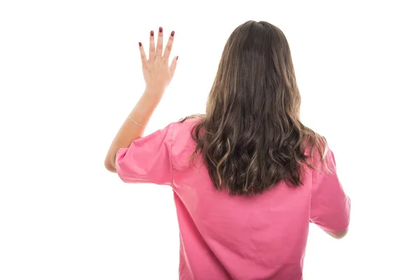 Back View Young Doctor Wearing Pink Scrubs Taking Oath Isolated — Stock Photo, Image