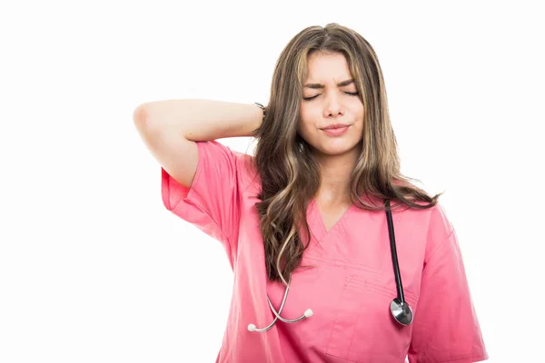 Retrato Hermoso Médico Joven Que Sostiene Cabeza Hacia Atrás Como —  Fotos de Stock