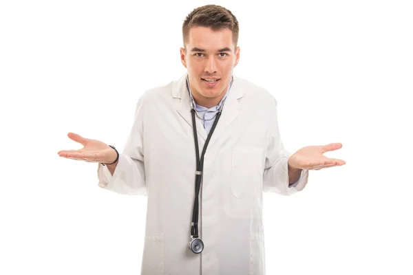 Portret młodego przystojnego lekarza co mylić gest — Zdjęcie stockowe