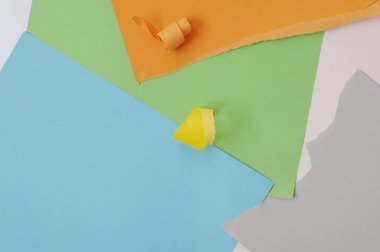 Renkli papergeometry düz kompozisyon arka plan. Üstten görünüm