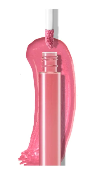 Prodotto Cosmetico Rosa Con Pennello Isolato — Foto Stock