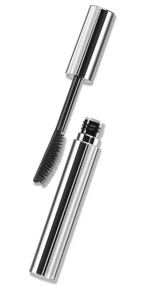 Luxus Mascara Pinsel Silber Paket Mit Wimpernapplikator Über Weiß — Stockfoto