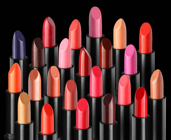 Group Various Fashion Lipsticks Dark Background — Stock Photo, Image