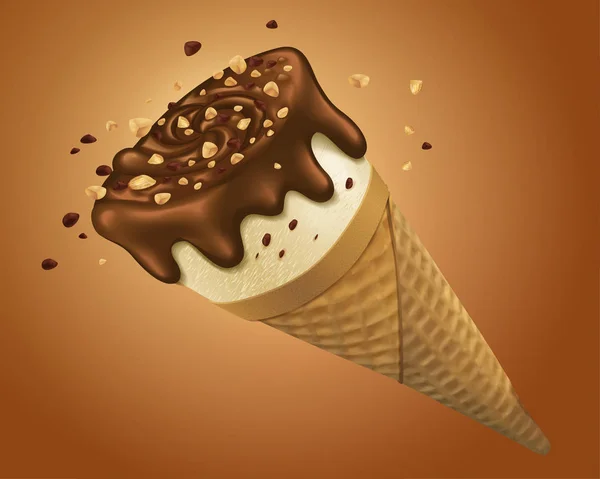 Στοιχείο Σχεδιασμού Κώνου Παγωτό Σοκολάτα Πλούσια Υλικά Για Γαρνίρισμα Και — Διανυσματικό Αρχείο