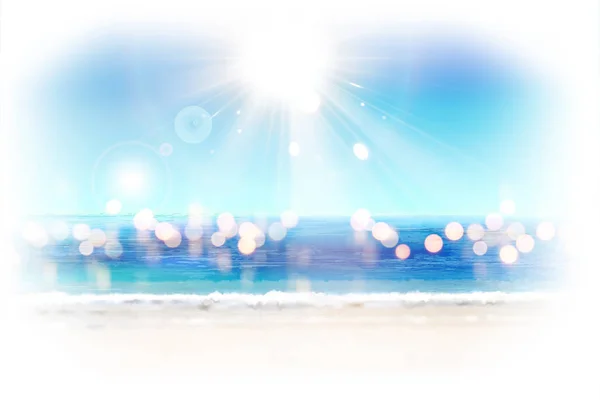 Bokeh Glitter Ocean Resort Bakgrund Med Strålande Solsken Illustration — Stock vektor