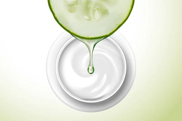 Top View Cream Jar Cucumber Dripping Serum Illustration — Stock Vector