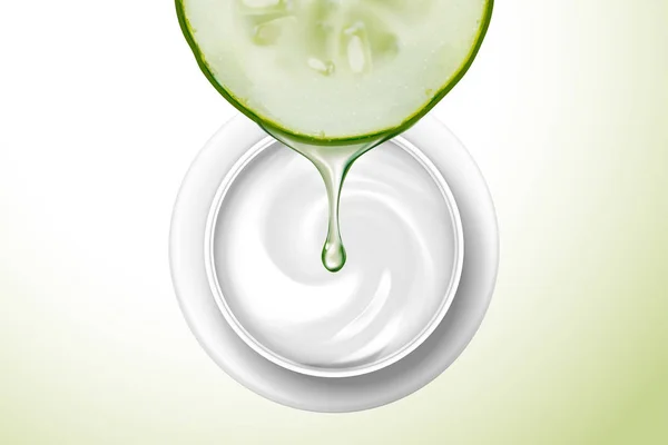 Vista Superior Del Frasco Crema Con Suero Goteo Pepino Ilustración — Archivo Imágenes Vectoriales