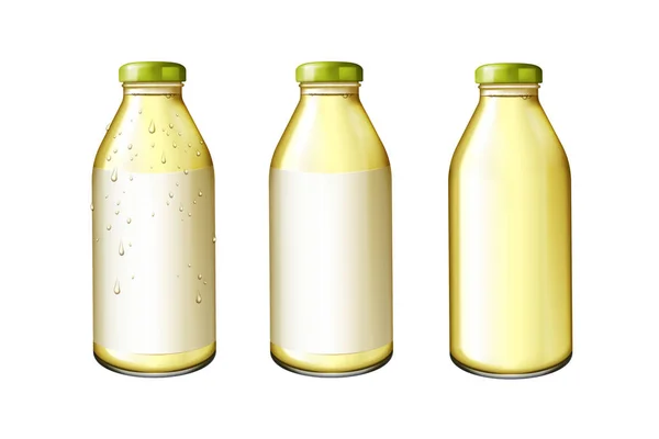 Jugo Botellas Vidrio Con Etiqueta Blanco Ilustración — Archivo Imágenes Vectoriales