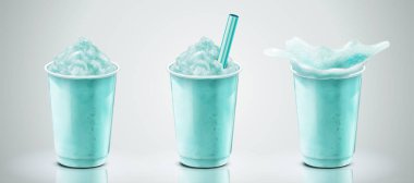 Set of soda ice shaved in takeaway cup, 3d illustration drink mockup template clipart