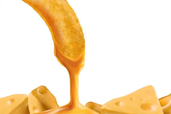 Käseblätter Tauchen Salzige Sauce Illustration Auf Weißem Hintergrund — Stockvektor