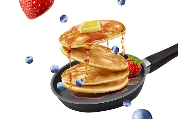 Délicieuse Crêpe Moelleuse Dans Une Poêle Frire Garnitures Fruits Frais — Image vectorielle