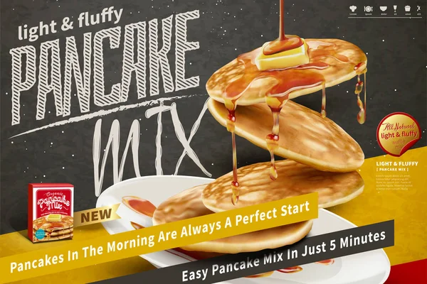 Delicious Fluffy Pancake Mengambang Udara Pada Latar Belakang Papan Tulis - Stok Vektor