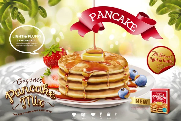 Delicious Fluffy Pancake Ads Nature Glitter Bokeh Background Illustration Morning - Stok Vektor