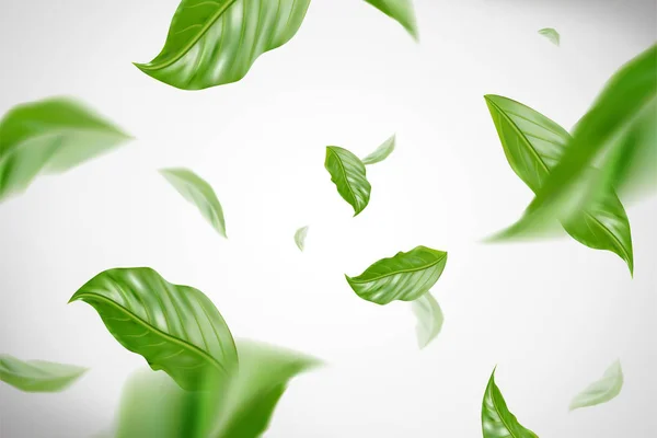 Dynamic Green Leaves Flying Air Illustration — Stock Vector
