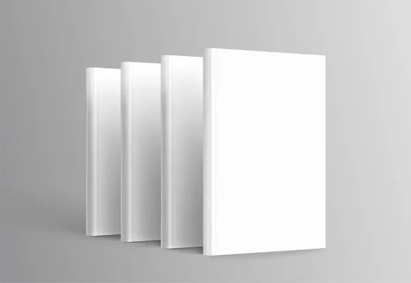 Hardcover Books Set Standing Grey Background Illustration — Stock Vector