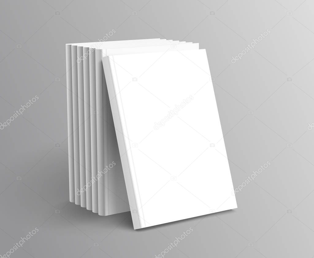 Hardcover books set standing on grey background in 3d illustration