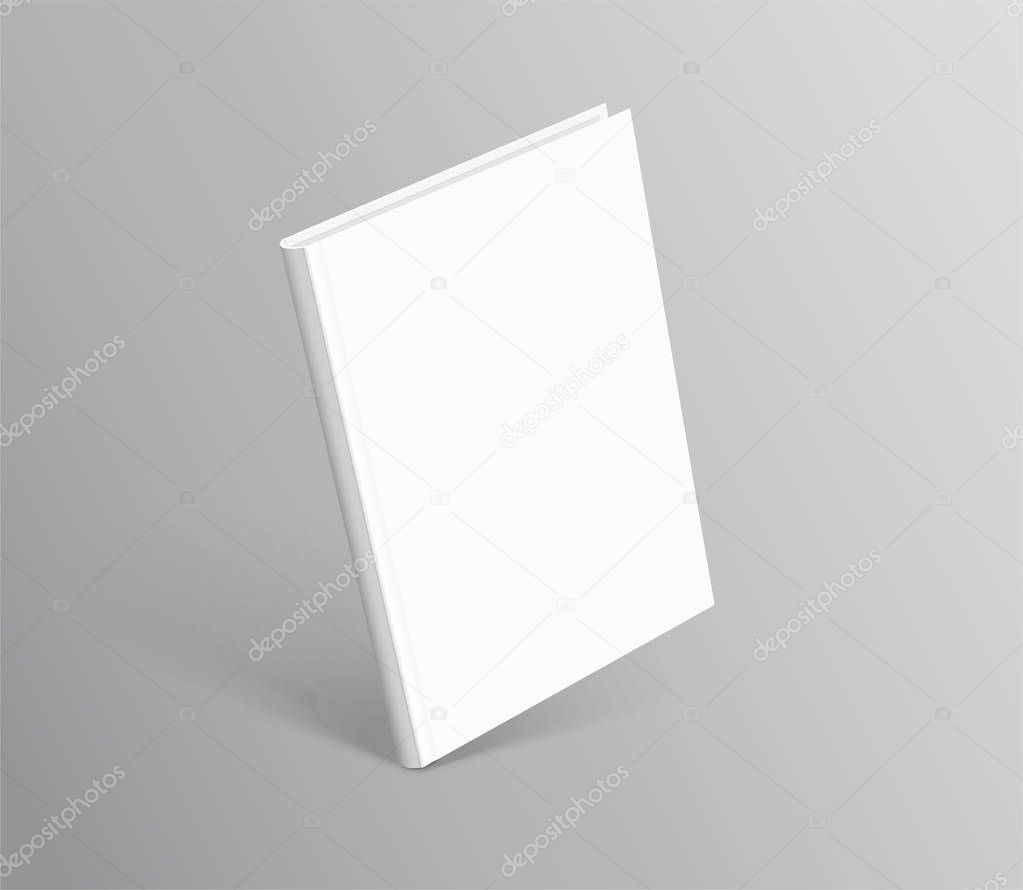 Hardcover book standing on grey background in 3d illustration