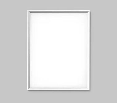 3d render gri duvarda asılı boş kopya alanı ile beyaz fotoğraf çerçevesi