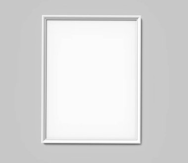 3d render gri duvarda asılı boş kopya alanı ile beyaz fotoğraf çerçevesi