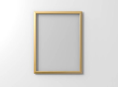 3d render duvarda asılı izole mat altın rengi fotoğraf çerçevesi