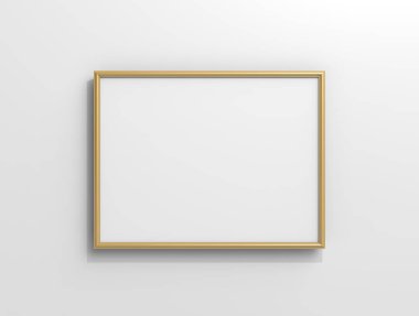 Mat altın rengi fotoğraf çerçevesi ile 3d render duvarda asılı boş kopya alanı