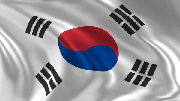韩国国旗在空中挥舞3D — 图库照片