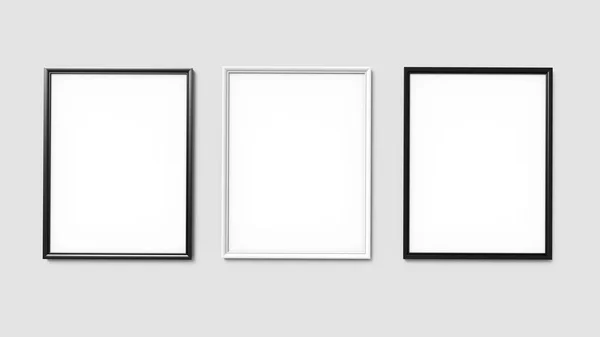 Black White Photo Frames Blank Copy Space Hanging Wall Rendering — Stock Photo, Image