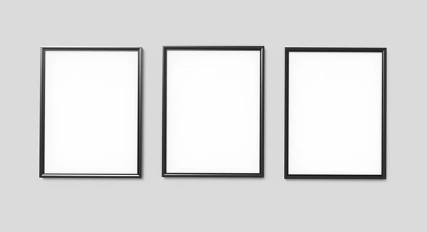 Black Photo Frames Blank Copy Space Hanging Grey Wall Rendering — Stock Photo, Image