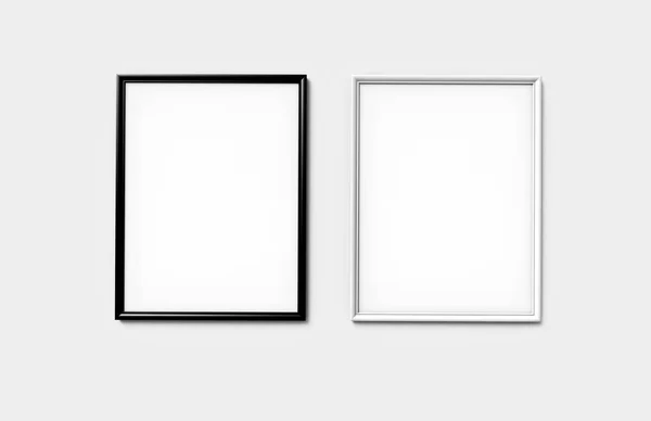 Zwart Wit Fotoframes Met Lege Kopie Ruimte Hangen Muur Rendering — Stockfoto