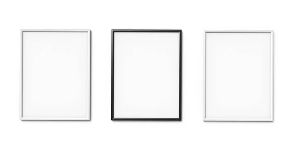 Black White Photo Frames Blank Copy Space Hanging Wall Rendering — Stock Photo, Image