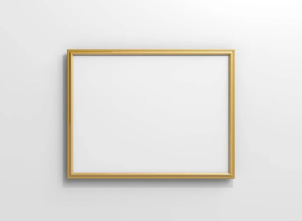 レンダリングで壁に掛かっている空白のコピー スペース付きマットゴールド色フォト フレーム — ストック写真