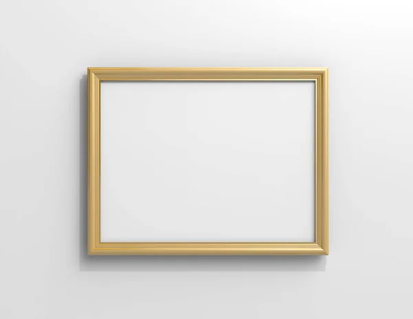 Matte gold color photo frame with blank copy space hanging on the wall in 3d rendering