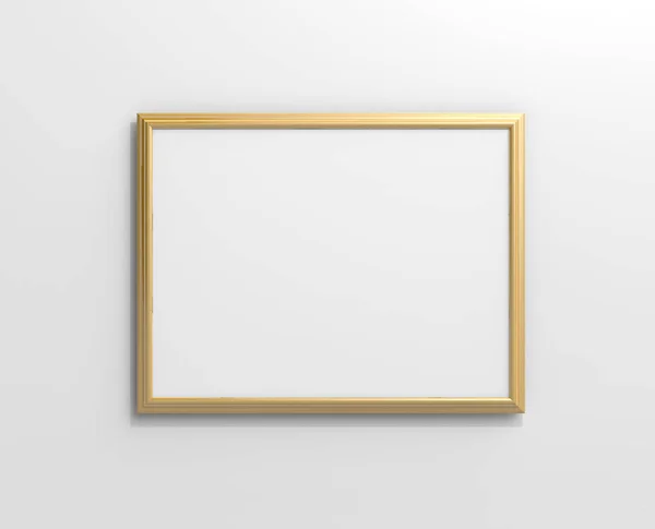 Matte Gold Color Photo Frame Blank Copy Space Hanging Wall — Stock Photo, Image