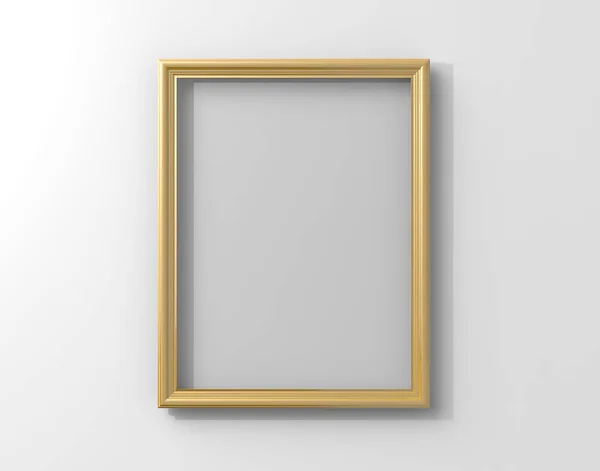 Isolated matte gold color photo frame hanging on the wall in 3d rendering