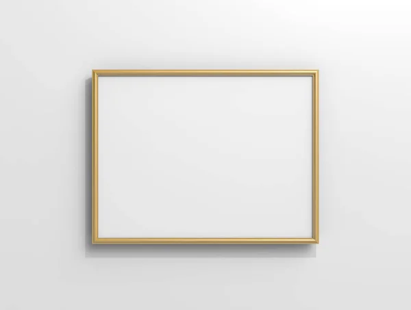 Matte gold color photo frame with blank copy space hanging on the wall in 3d rendering