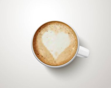 Bir fincan kahve latte sanat 3d resimde ile üstten görünüm