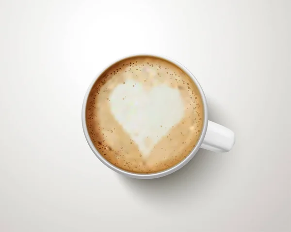 一杯咖啡的最高视图与拿铁艺术在3D — 图库矢量图片