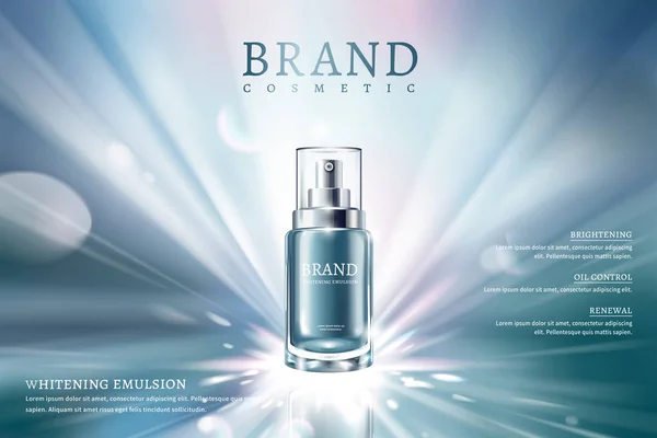 Hautpflege Spray Werbung Mit Blauem Behälter Und Traumhaft Glühendem Hintergrund — Stockvektor