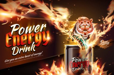 Güç enerji içecek reklamlarıyla alev kaplan etkisi 3d resimde