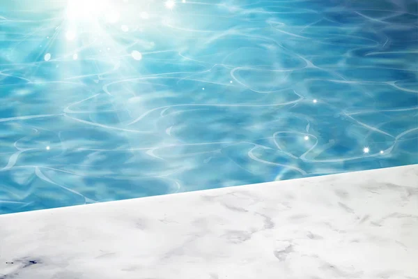 Luxe Zwembad Scène Met Marmeren Stenen Dek Illustratie — Stockvector