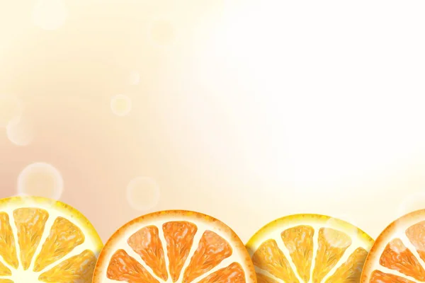 Uppfriskande Citrus Sektioner Bakgrunden Med Bokeh Glödande Element Illustration — Stock vektor