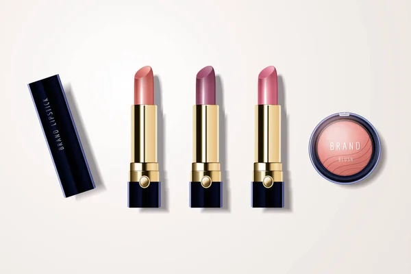 Make Mockup Set Dengan Lipstik Dan Blush Dalam Ilustrasi - Stok Vektor