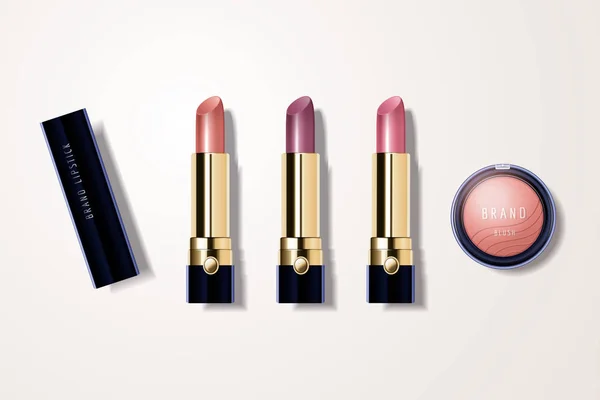 Make Set Mit Lippenstift Und Rouge Illustration — Stockvektor