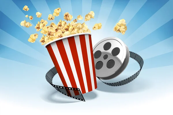 Popcorn Filmu Roll Elementów Ilustracji Paski Bluebackground — Wektor stockowy