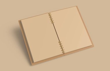 Açık kraft kağıt defter mockup, boş ileti örneği şablonu tasarım Kraft arka plan üzerinde 3d render içinde