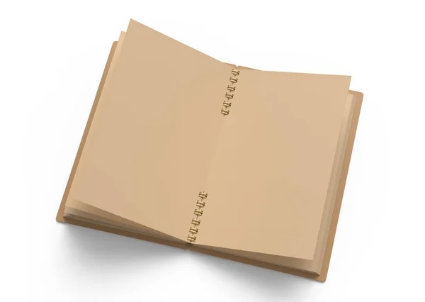 Notebook Open Cardboard Kosong Diisolasi Pada Latar Belakang Putih Dalam — Stok Foto