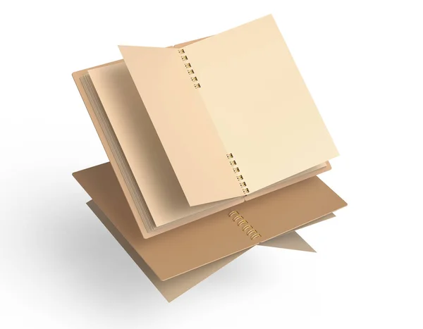 Blank Open Cardboard Notebook Isolated White Background Illustration Floating Books — Stock Photo, Image