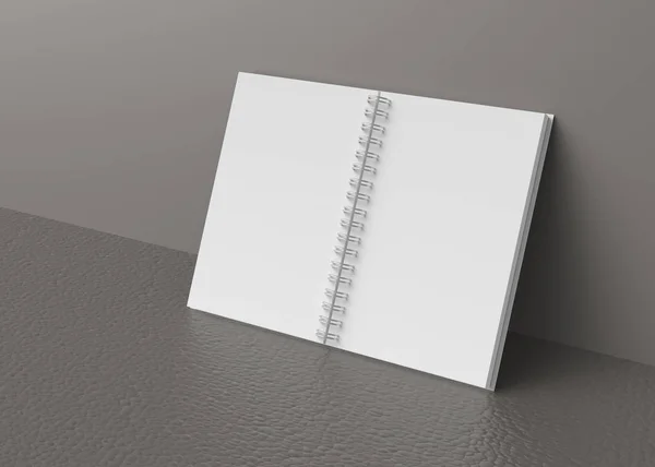 Cuaderno Abierto Blanco Sobre Fondo Gris Renderizado — Foto de Stock