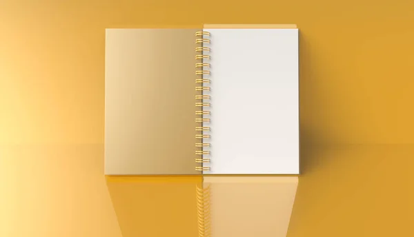 Cuaderno Blanco Maqueta Sobre Fondo Dorado Representación — Foto de Stock