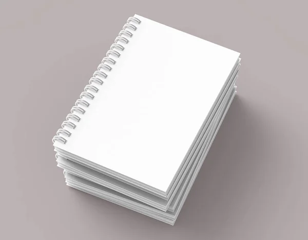 Los Cuadernos Blanco Apilan Sobre Fondo Gris Rosado Pálido Representación — Foto de Stock